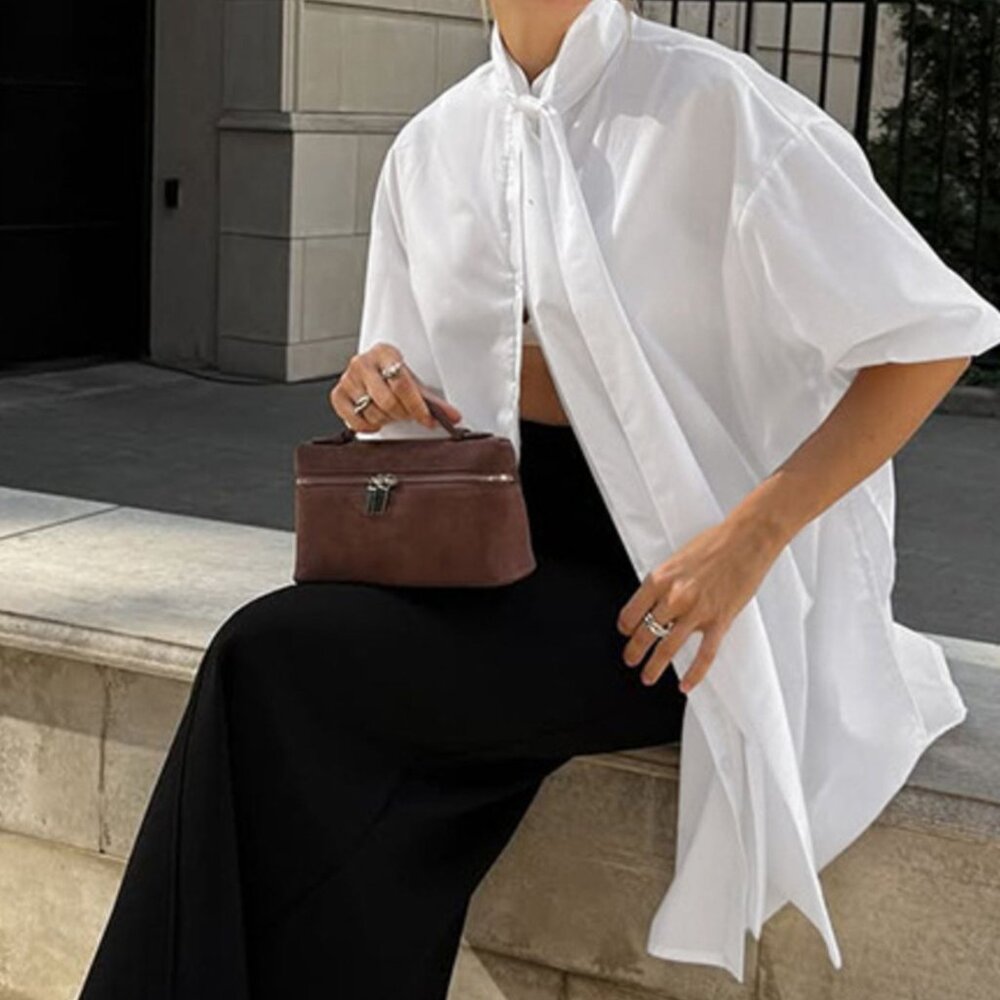 Tied Button Up Puff Sleeve Shirt - Picture 4 of 8